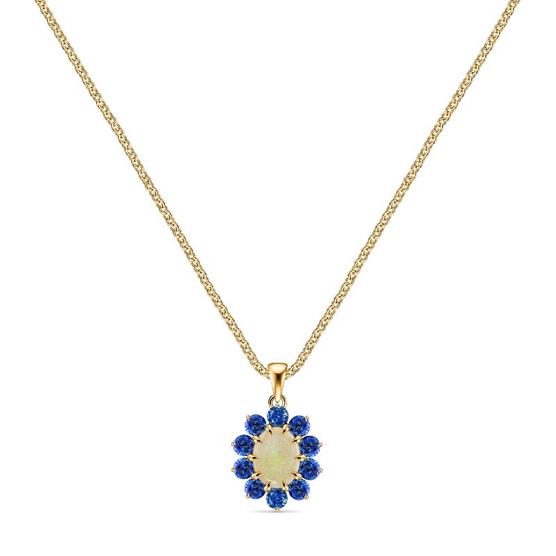 14K Yellow Gold Australian Opal & Blue Sapphire Pendant